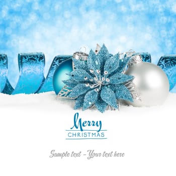Blue silver Christmas decoration on snow