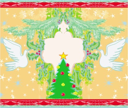 Christmas card with doves and mistletoe