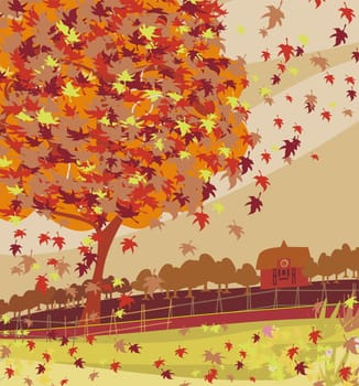 Autumn rural landscape illustration
