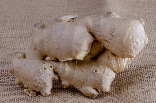 Large chunk of ginger root sitting on sacking