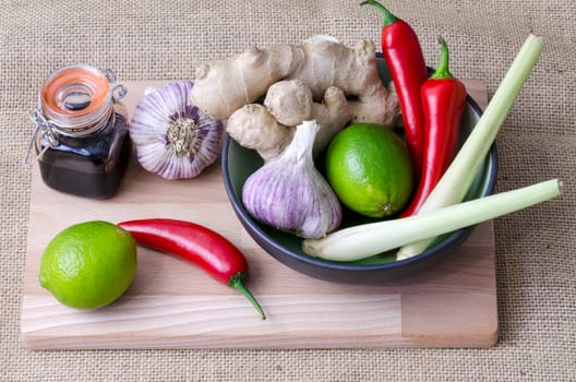 Fresh ingredients used to flavor Thai food