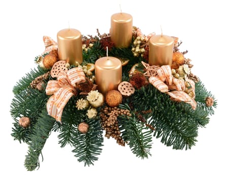 Advent wreath with four candles isolated on white.
