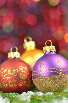 christmas decoration, Christmas balls against bokeh background