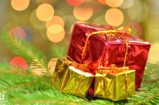 christmas decoration, Christmas presents against bokeh background