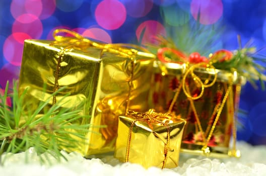 christmas decoration, Christmas presents against bokeh background