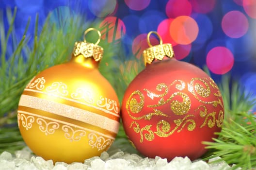 christmas decoration, Christmas balls against bokeh background