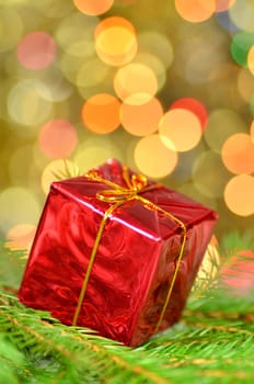 christmas decoration, Christmas present against bokeh background
