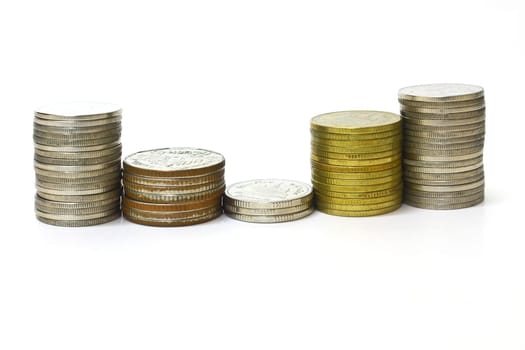 stack of coins isolated on a white background