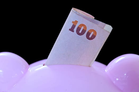 Piggy bank, thai banknotes,saving money