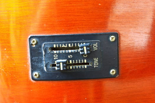 close - up Volume knobs guitar, Acoustic guitar wood background