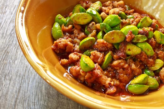 Stir-fried of Spicy Pork with Stink Beans,thai food