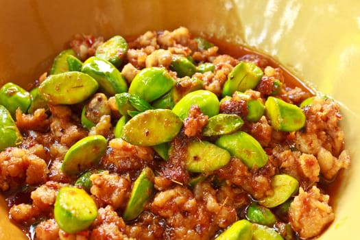 Stir-fried of Spicy Pork with Stink Beans,thai food