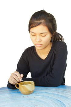 Young girl at leisure .coffee.closeup portrait with white background