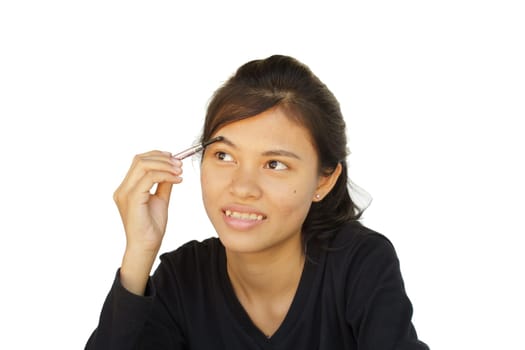 Young girl are makeup, portrait with white background