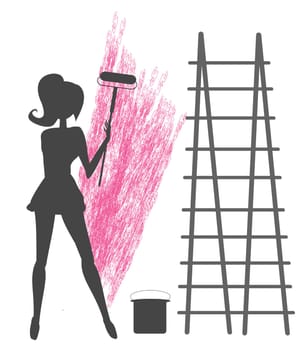girl paints the wall