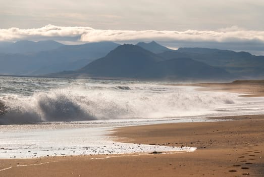 sea and beach at Langaholt in Iceland