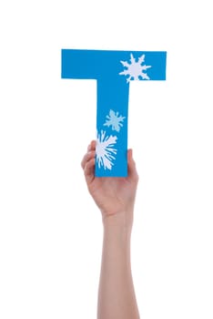 A Hand Holding a T with Snowflakes, Isolated