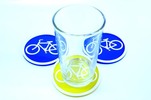 Glass on Coaster bicycle symbol isolated on white background