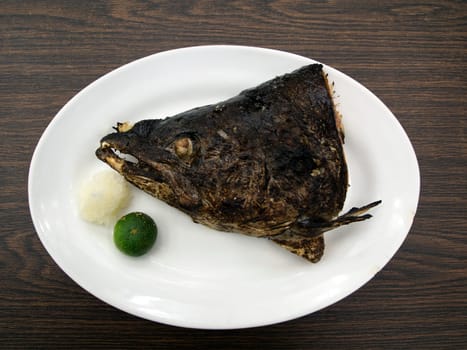 salted and grilled japanese style salmon head