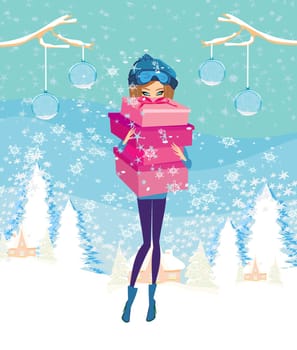 elegant and fashionable girl with gift box