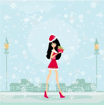 beautiful pin-up girl in Christmas inspired costume