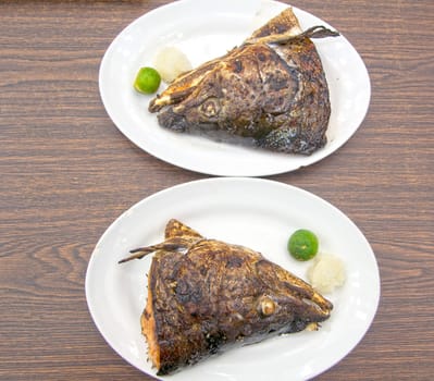 twin japnese style grilled salmon fish head