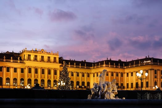 Christmas market Schönbrunn Vienna,traditional market during Advent with Christmas tree