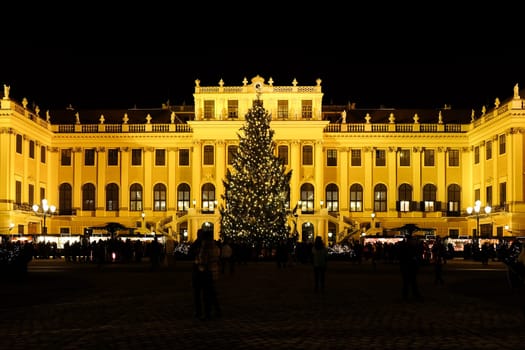 Christmas market Schönbrunn Vienna,traditional market during Advent with Christmas tree