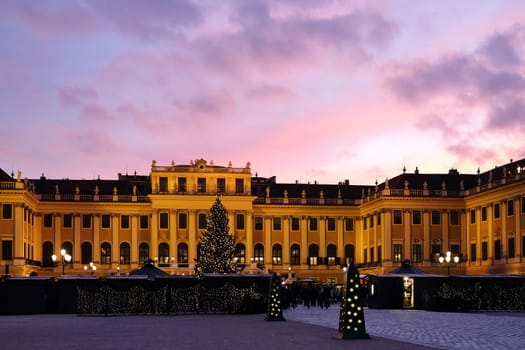 Christmas market Schönbrunn Vienna,traditional market during Advent with Christmas tree