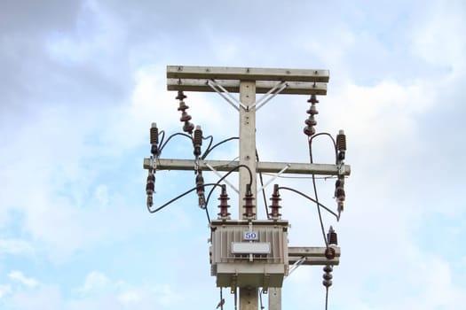 Transformer on high power station. High voltage