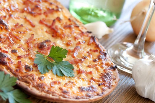 freshly baked tarte flambée