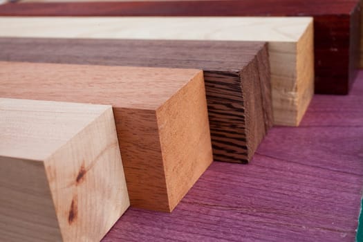 Precious wood squares made of different woods / types of wood