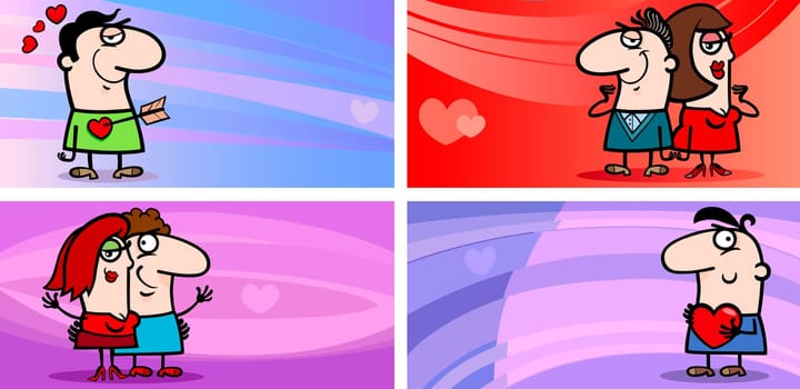 Cartoon Illustration of Greeting Cards with People in Love and Mascot Characters and other Valentines Day Themes Set