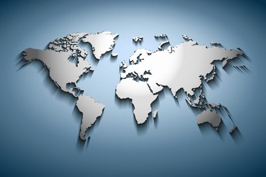World map embossed over blue gradient
