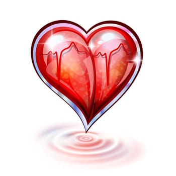 Heart of glass and ripples on white