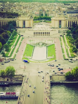 Palais de Chaillot Palace seen from the Tour Eiffel tower Paris vintage look