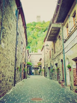 View of Radicofani in Tuscany, Italy vintage look