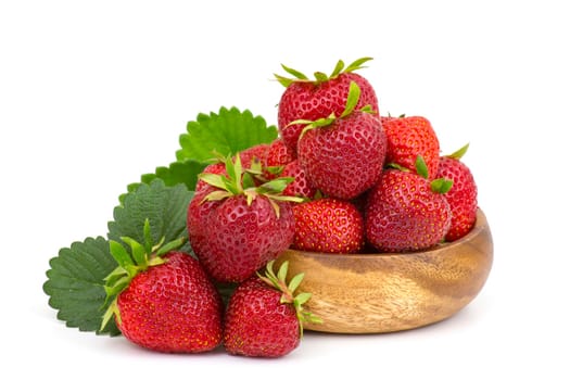 fresh strawberries in a bowl on white background