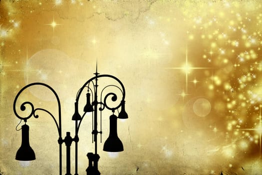 Christmas greeting card - white night with stars and street lamp