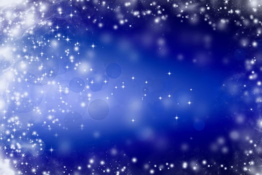 Abstract Christmas background of holiday lights, stars, and snowflakes