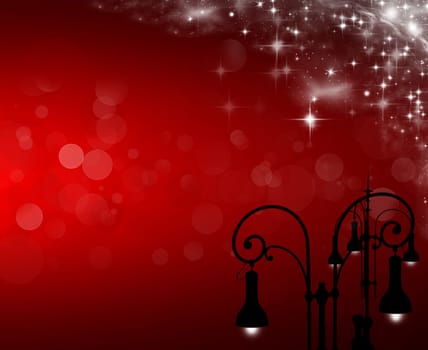 Christmas greeting card - white night with stars and street lamp