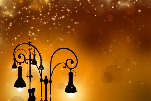 Christmas greeting card - white night with stars and street lamp