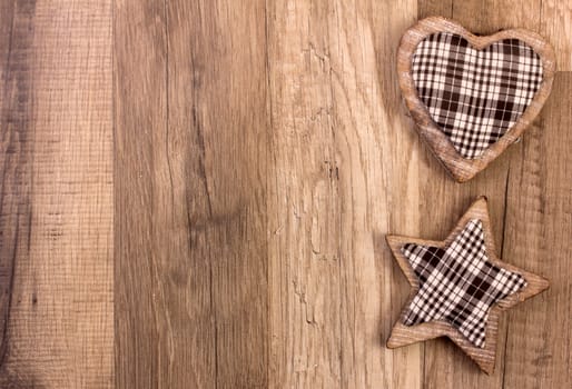 Decoration with wooden background heart and poinsettia