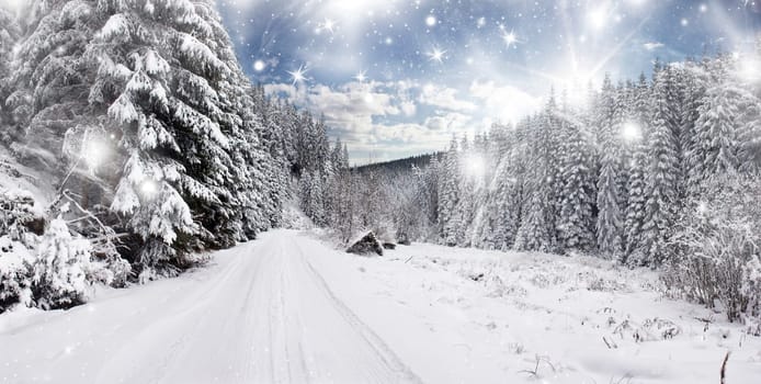 Winter road in the mountains