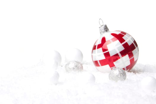 Christmas,decoration with Christmas bauble red,silver and white
