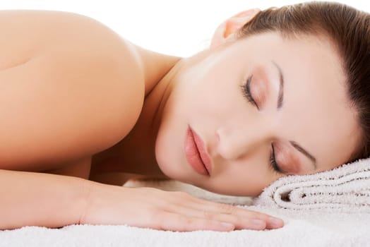 beauty woman relaxing in a spa. isolated on white.