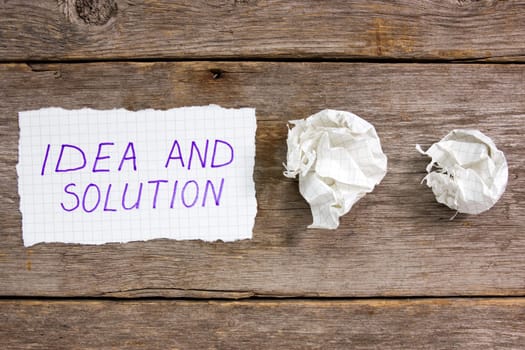 Sheet of paper with words idea and solution
