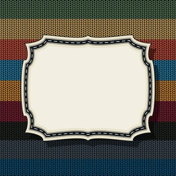 Retro style vintage label over a knitted background