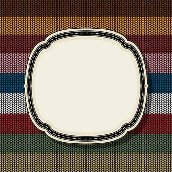 Retro style vintage label over a knitted background
