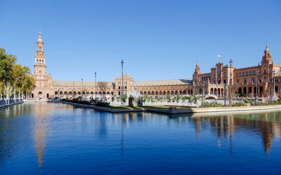 Water Canal on Plaza de Espana - Spanish Square in Seville, Andalusia, Spain